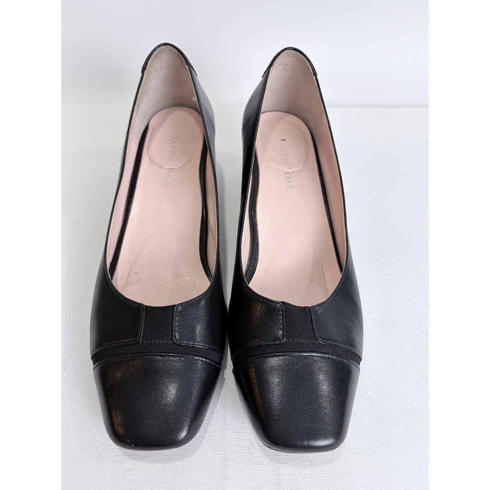 Taryn Rose‎ Black Leather Square Toe Block Heel Pumps Women's 7.5M Work Heels